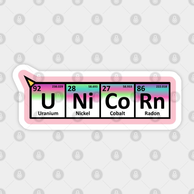 Unicorn on the periodic table Sticker by yayor